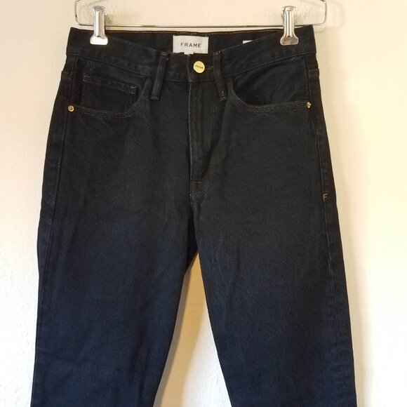 Frame Le Piper Cropped High Rise Straight Leg Jeans Blackletter Women's 24 LPR38 - Picture 3 of 12